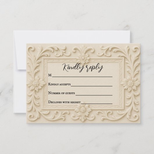 Marble Veil Wedding RSVP Card (正面)