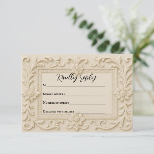 Marble Veil Wedding RSVP Card (スタンド正面)
