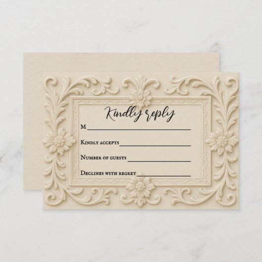 Marble Veil Wedding RSVP Card (正面/裏面)