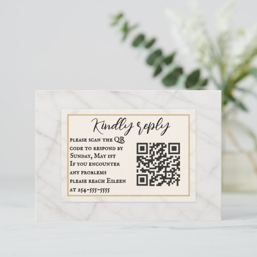Marble Whisper QR Code Wedding RSVP Card (スタンド正面)