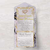 Marble & White, Gold Frame, Gold Heart オールインワン招待状 (内側)