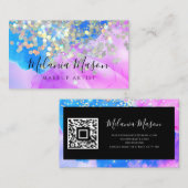 MarbledメイクアップアーティストグリッターQRコードピンクブルー 名刺 (正面/裏面)