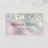 MarbledメイクアップアーティストホログラフィックグリッターQRコード 名刺 (正面)