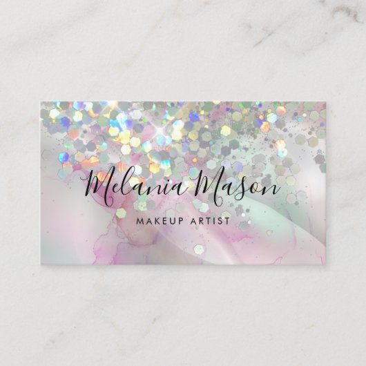 MarbledメイクアップアーティストホログラフィックグリッターQRコード 名刺 (正面)