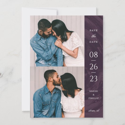 Marbled Band 2-Photo Save the Date Card - Purple 招待状 (正面)