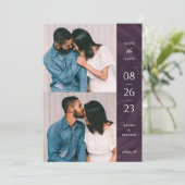 Marbled Band 2-Photo Save the Date Card - Purple 招待状 (スタンド正面)
