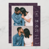 Marbled Band 2-Photo Save the Date Card - Purple 招待状 (正面/裏面)