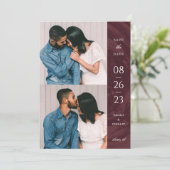 Marbled Band 2-Photo Save the Date Card - Red 招待状 (スタンド正面)