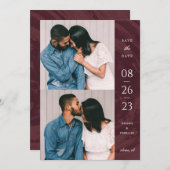 Marbled Band 2-Photo Save the Date Card - Red 招待状 (正面/裏面)
