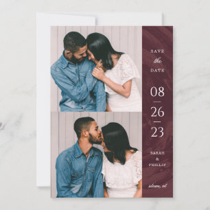 Marbled Band 2-Photo Save the Date Card - Red 招待状