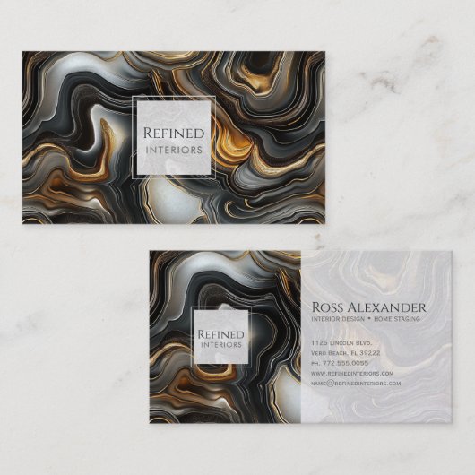 Marbled Black Agate Business Card 名刺 (正面/裏面)