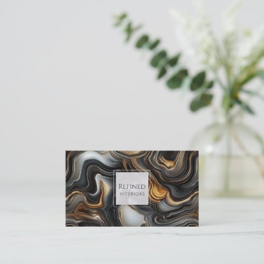 Marbled Black Agate Business Card 名刺 (スタンド正面)