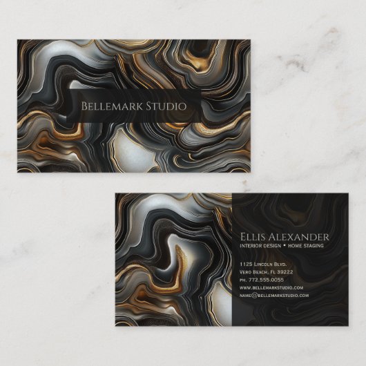 Marbled Black Agate Business Card 名刺 (正面/裏面)