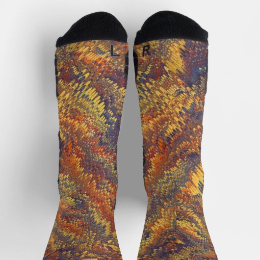 Marbled Book Endpaper Yellow Orange Blue Violet ソックス (上部)