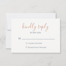 Marbled Copper Navy Blue Wedding RSVPカード