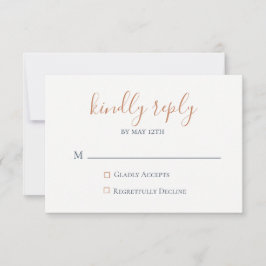 Marbled Copper Navy Blue Wedding RSVPカード