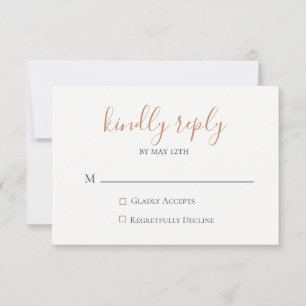 Marbled Copper Navy Blue Wedding RSVPカード