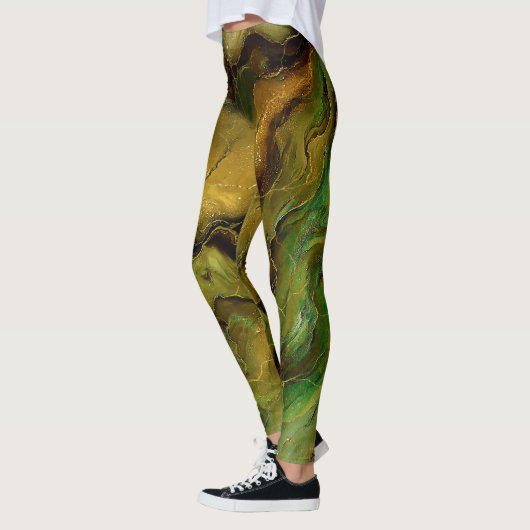 Marbled Effect in Green and Gold レギンス (左)