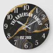  Marbled Glass Luxury  Elegant Family Name ラージ壁時計 (正面)