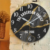  Marbled Glass Luxury  Elegant Family Name ラージ壁時計