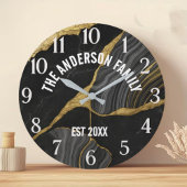  Marbled Glass Luxury  Elegant Family Name ラージ壁時計