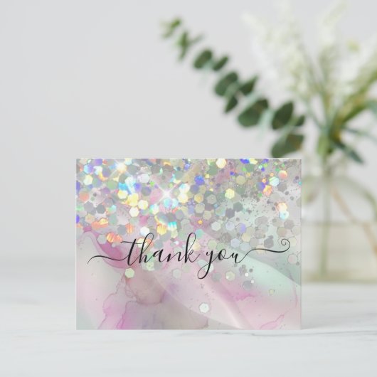 Marbled Holographicグリッターアルコールインクありがとう ポストカード (スタンド正面)