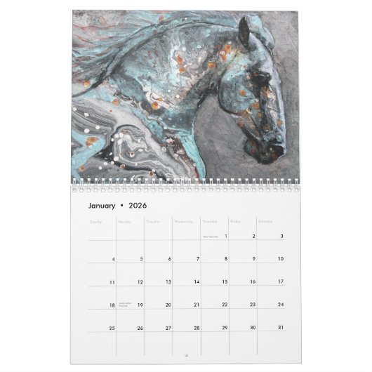 Marbled Horses Wall Calendar 2026 カレンダー (1月 2026)