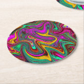 Marbled Hot Pink and Sea Foam Green Abstract Art ラウンドペーパーコースター (アングル)