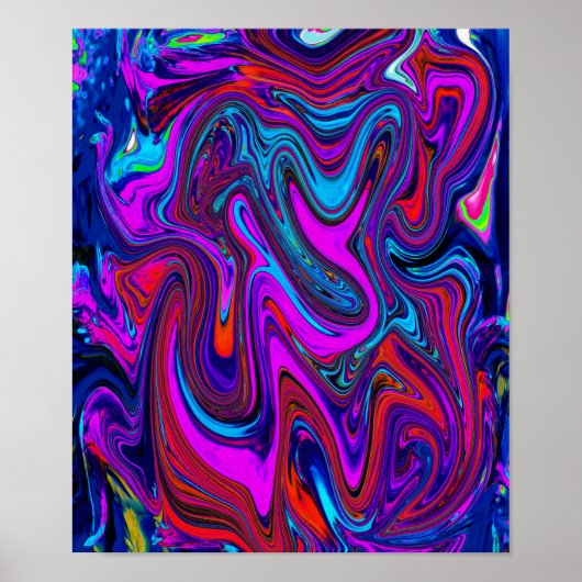 Marbled Magenta, Blue and Red Abstract Art ポスター (正面)
