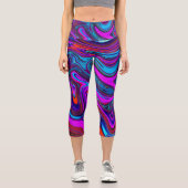 Marbled Magenta、Blue、Red抽象芸術・アート カプリレギンス (正面)