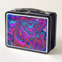Marbled Magenta、Blue、Red抽象芸術・アート メタルランチボックス