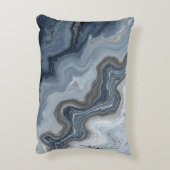 Marbled Navy Blue Light Dusty Blue Abstract Design アクセントクッション (裏面(縦))