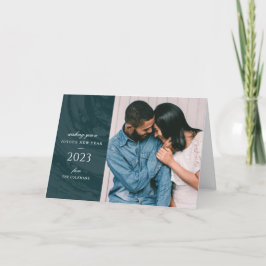 Marbled New Year's Photo Greeting Card -ティール（緑がかった サンキューカード