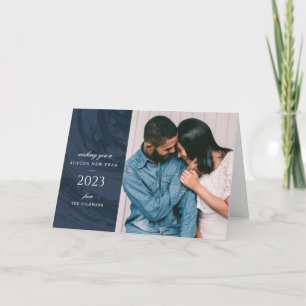 Marbled New Year's Photo Greeting Card – 青 サンキューカード
