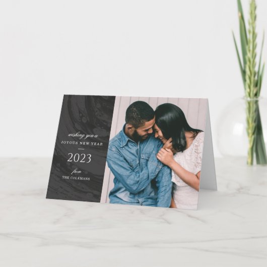 Marbled New Year's Photo Greeting Card – 黒 サンキューカード (正面)