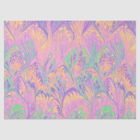 MARBLED PAPER,ABSTRACT PINK GREEN  PEACOCK PATTERN 薄葉紙 (正面)