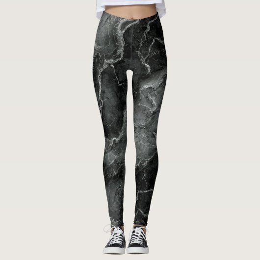 Marbled Pattern in Black and Grey レギンス (正面)