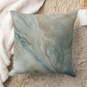 Marbled Sea Blue Green Tan Cream Coastal Print クッション (ブランケット)