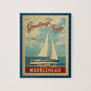 Marbleheadのヨットのヴィンテージ旅行マサチューセッツ ジグソーパズル