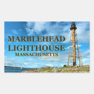Marbleheadの灯台、マサチューセッツステッカー 長方形シール