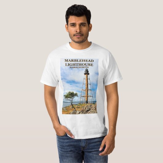 Marbleheadの灯台、マサチューセッツTシャツ Tシャツ (正面フル)