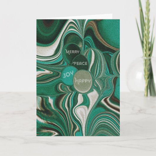 Marbleized Green Teal Folded Holiday Card シーズンカード (正面)