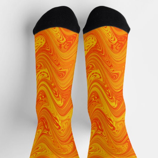 Marbling Orange Yellow Red Pattern ソックス (上部)