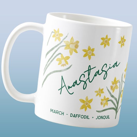 March Birth Flower Custom Name Daffodil Jonquil コーヒーマグカップ