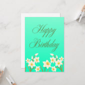 March Birth Flower Daffodil in Aquamarine カード (正面/裏面インサイチュ)