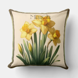 March Birth Flower Daffodil Vintage Floral クッション