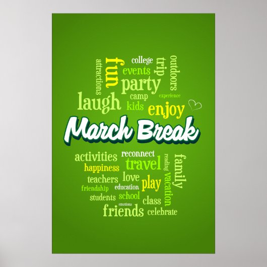 March Break Word Cloud Typography School Vacation ポスター (正面)