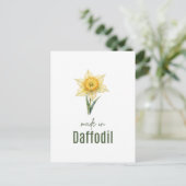 March Daffodil Birth Flower Wall Art Watercolor ポストカード (スタンド正面)