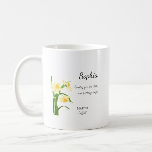 March Daffodil Personalized Birthday コーヒーマグカップ (左)