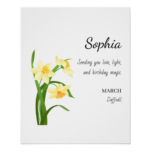 March Daffodil Personalized Birthday ポスター (正面)